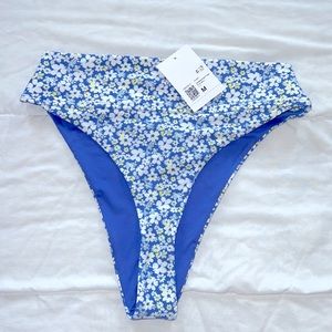 NWT Forever 21 Blue Floral High Waisted Bikini Bottom - M